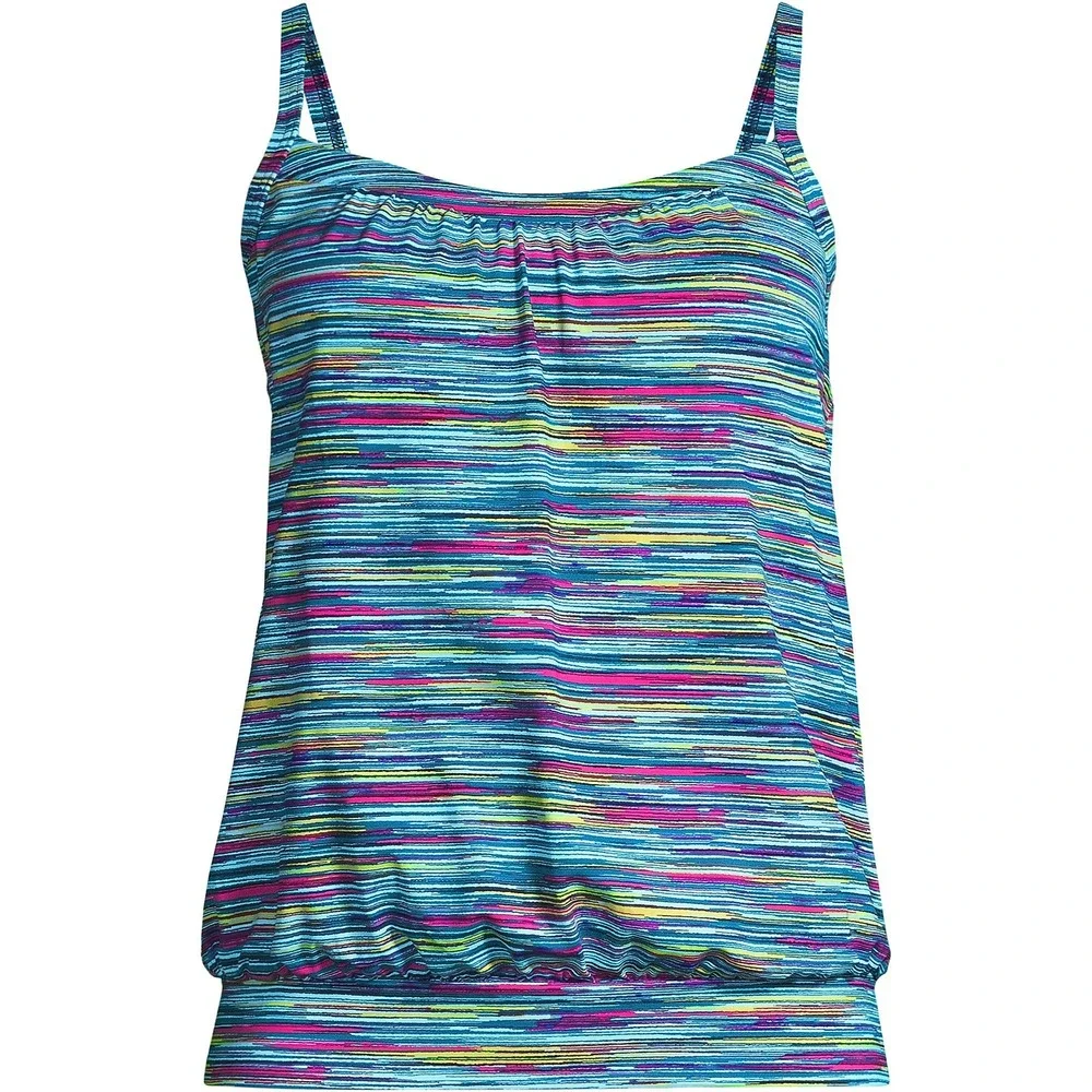 Lands' End Women's 8 Chlorine Resistant Blouson Tankini Swimsuit Top Deep Sea Na